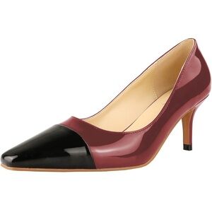 Women's Fashion Patent Leather Square Cap Toe Two-Tone Slip On Low Kitten Heel